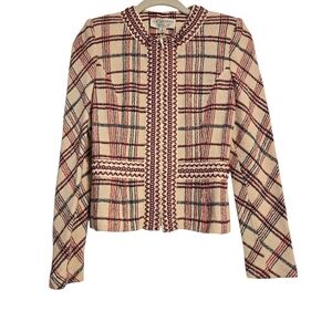 St. John Collection By Marie Gray Red Blue and Cream Knit Jacket